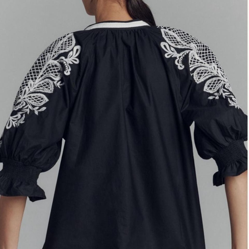 Black & white embroidered blouse #embroideredtop - Picture 2 of 2